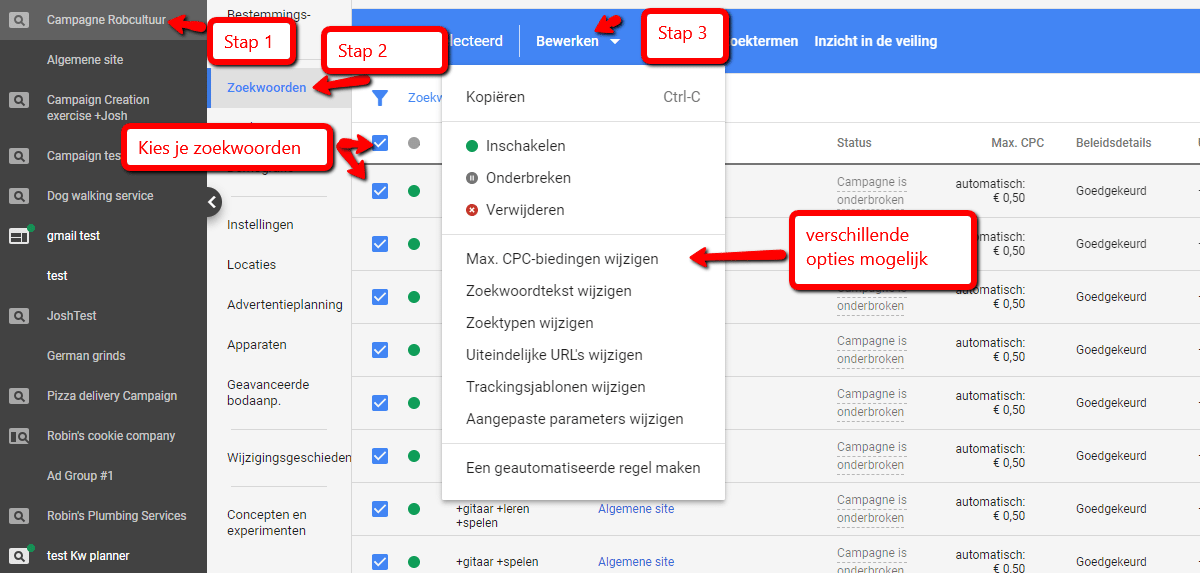 Google Adwords instellingen voor beste bod